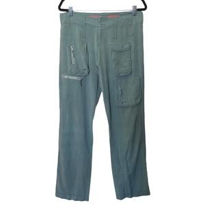 PETE & GRETA By Johnny Was Low Waist Poplin Cargo Pant Green 100% silk sz 4